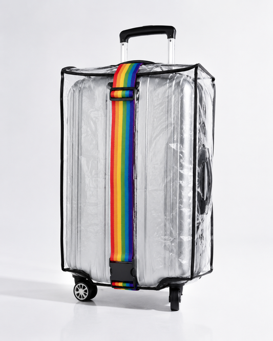 Transparent PVC Suitcase Cover with Adjustable Rainbow Strap – Waterproof Luggage Protector for Travel