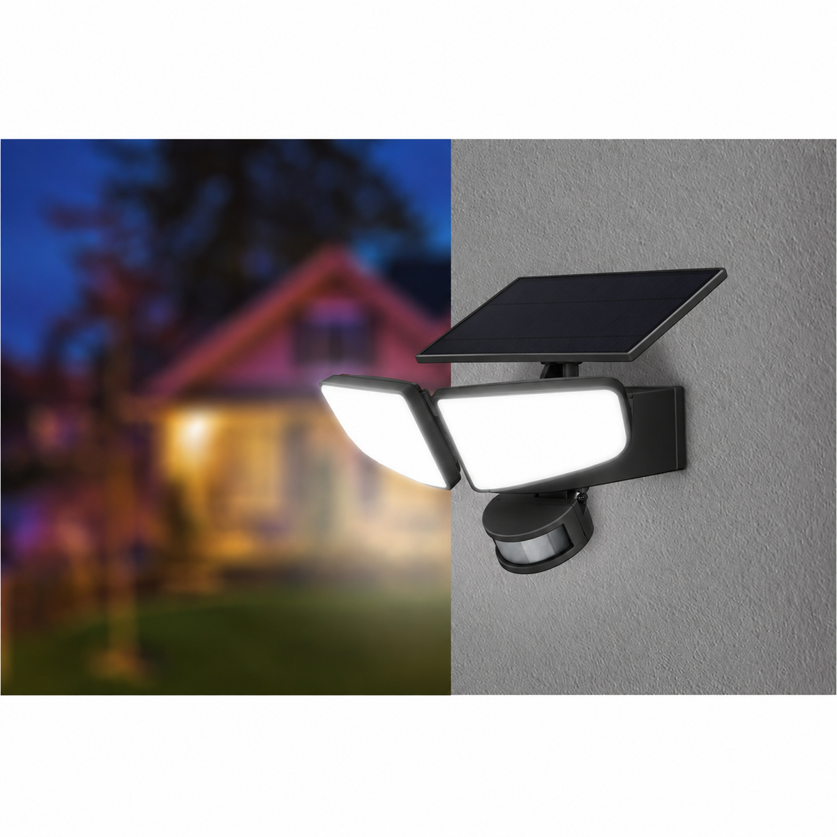 Livarno Home Solar LED Floodlight – Dual Adjustable Outdoor Security Light with Motion Sensor & Solar Panel – Black
