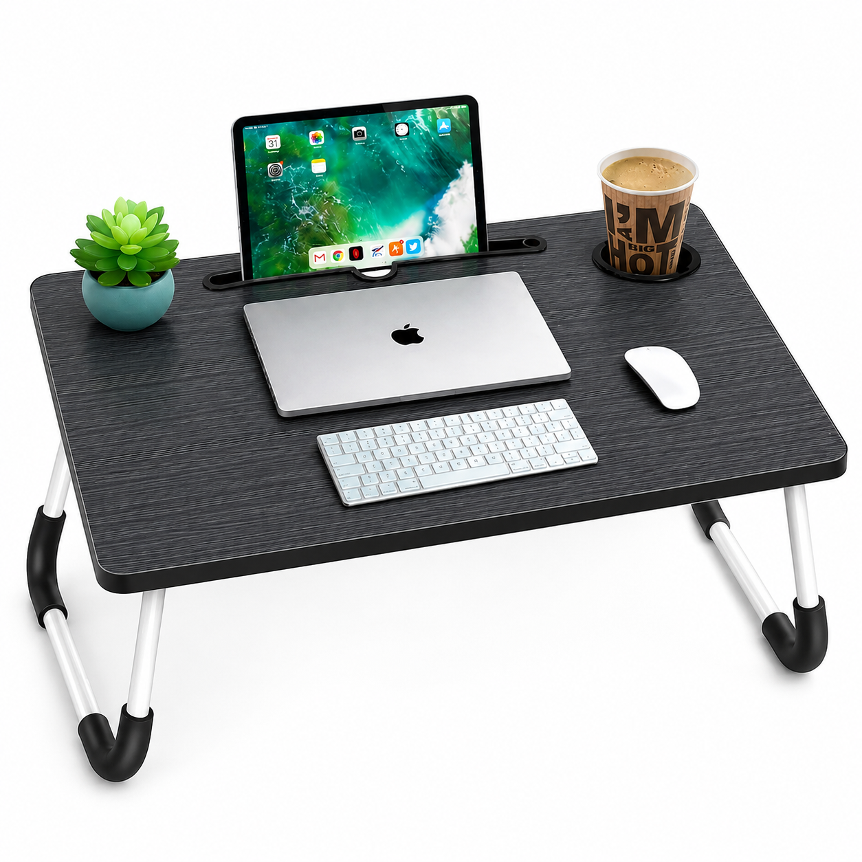 Portable Foldable Laptop Desk with Tablet Slot & Cup Holder – Multipurpose Bed Table for Laptop, Study & Work