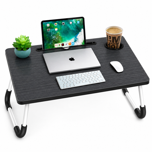Portable Foldable Laptop Desk with Tablet Slot & Cup Holder – Multipurpose Bed Table for Laptop, Study & Work