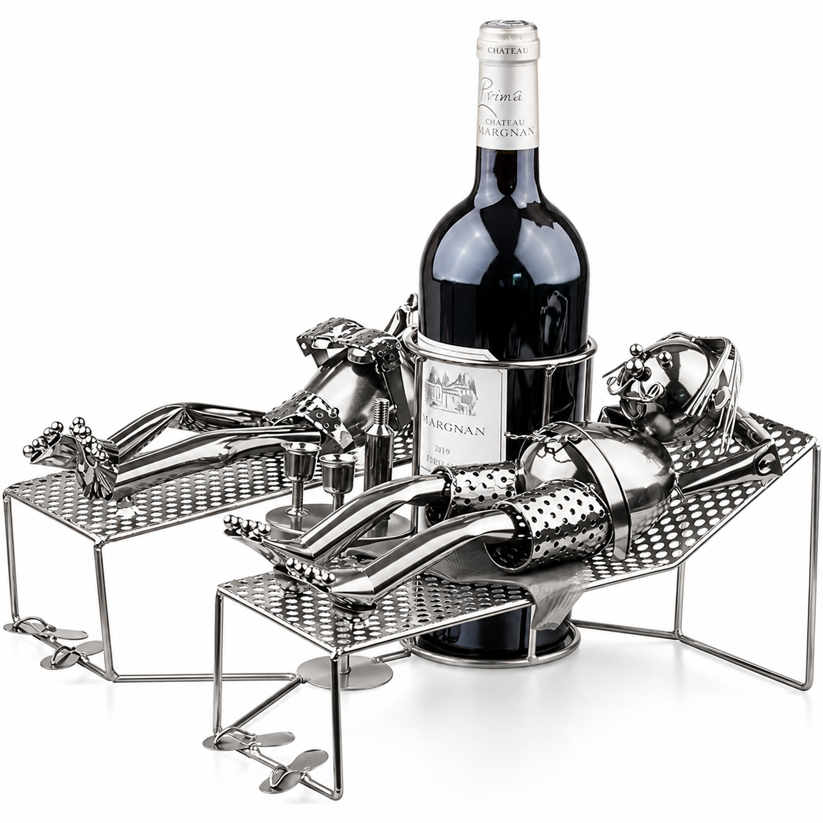 Metal Couple Wine Bottle Holder – Romantic Reclining Figurine Wine Rack & Tabletop Display Stand