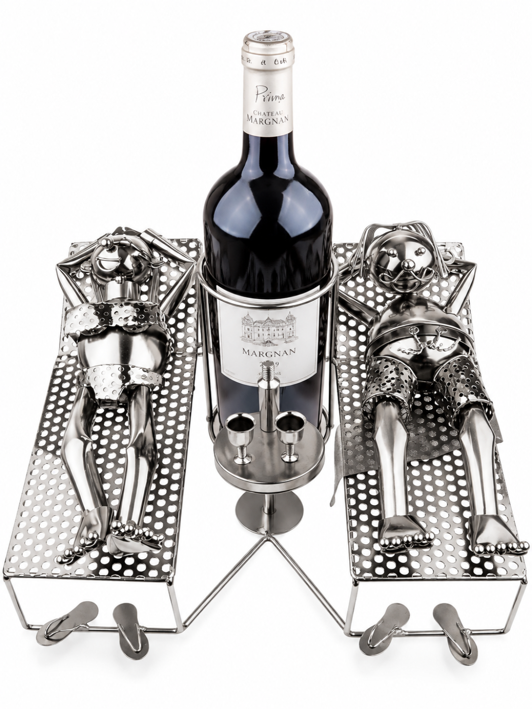 Metal Couple Wine Bottle Holder – Romantic Reclining Figurine Wine Rack & Tabletop Display Stand