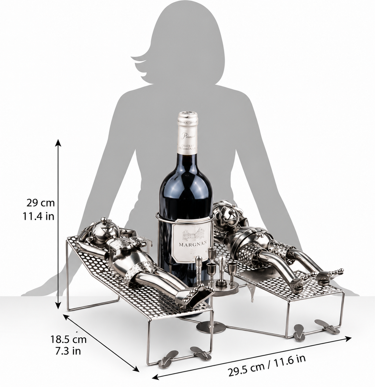 Metal Couple Wine Bottle Holder – Romantic Reclining Figurine Wine Rack & Tabletop Display Stand
