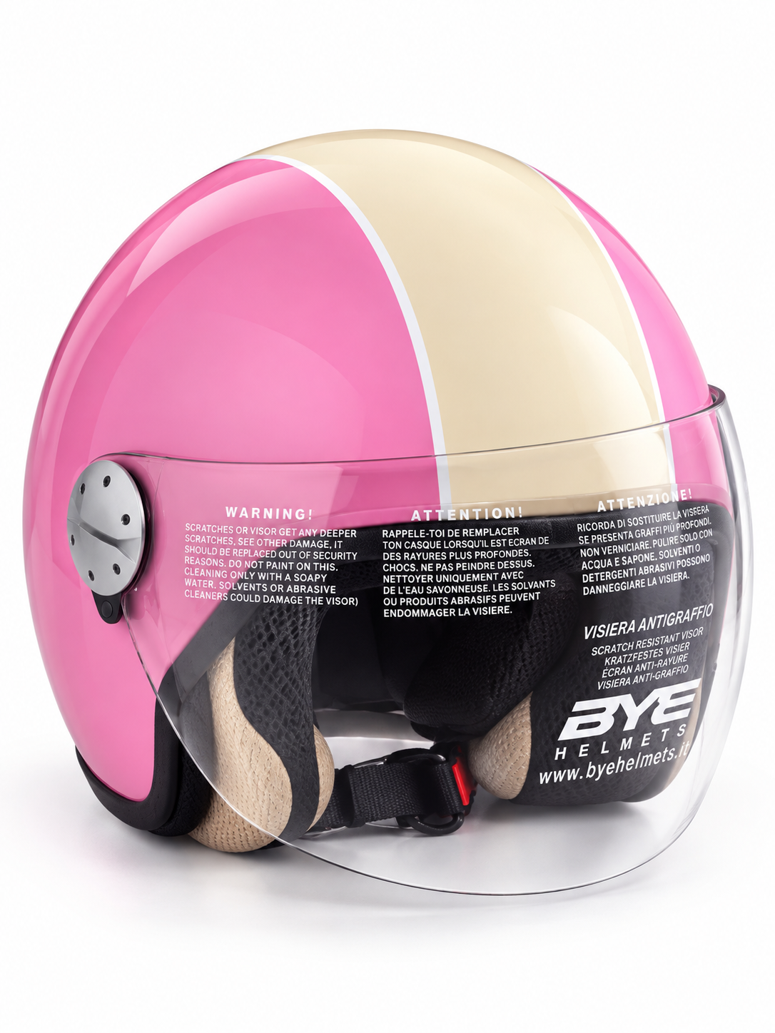 BYE Roger Metal Pink Open-Face Helmet with Clear Visor – Stylish Scooter & Motorcycle Helmet