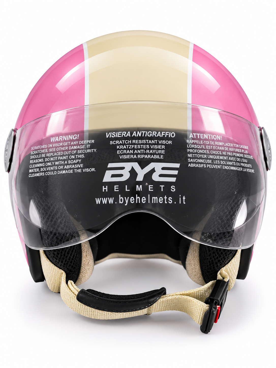 BYE Roger Metal Pink Open-Face Helmet with Clear Visor – Stylish Scooter & Motorcycle Helmet