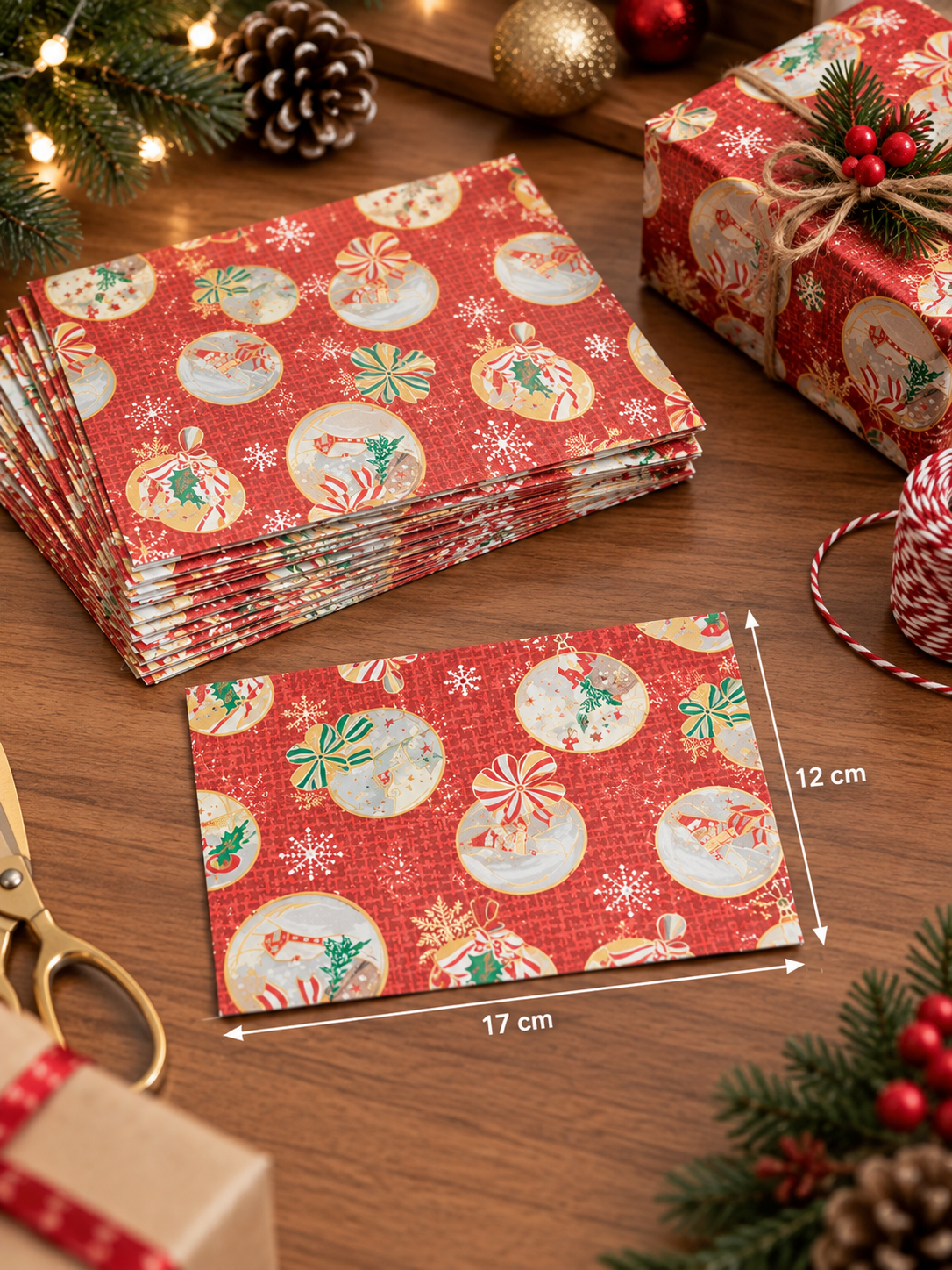 174-Piece Christmas Gift Wrapping Paper Set – Red, Green, Beige & Marble Designs | 17 × 12 cm