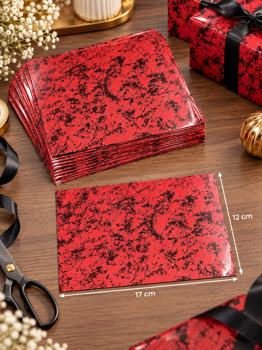 174-Piece Christmas Gift Wrapping Paper Set – Red, Green, Beige & Marble Designs | 17 × 12 cm