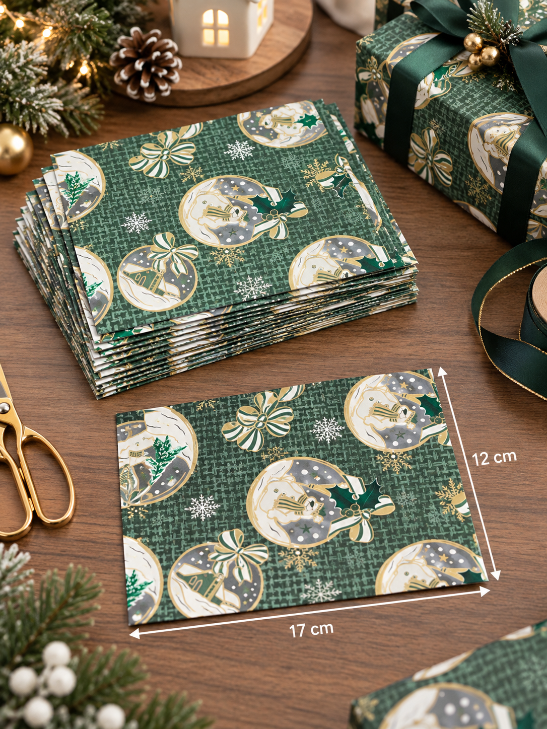 174-Piece Christmas Gift Wrapping Paper Set – Red, Green, Beige & Marble Designs | 17 × 12 cm