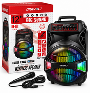 Digivolt DG-1059 12-Inch Wireless Party Speaker – 3000W PMPO with Microphone, TWS, LED Lights, USB, TF Card & FM Radio