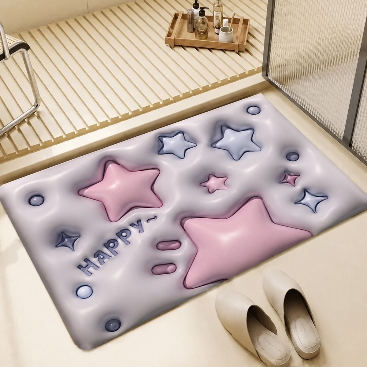 Tapis de sol 3D absorbant l'eau de qualité supérieure 60 × 40 cm – Tapis antidérapant à séchage rapide pour salle de bain, cuisine et entrée