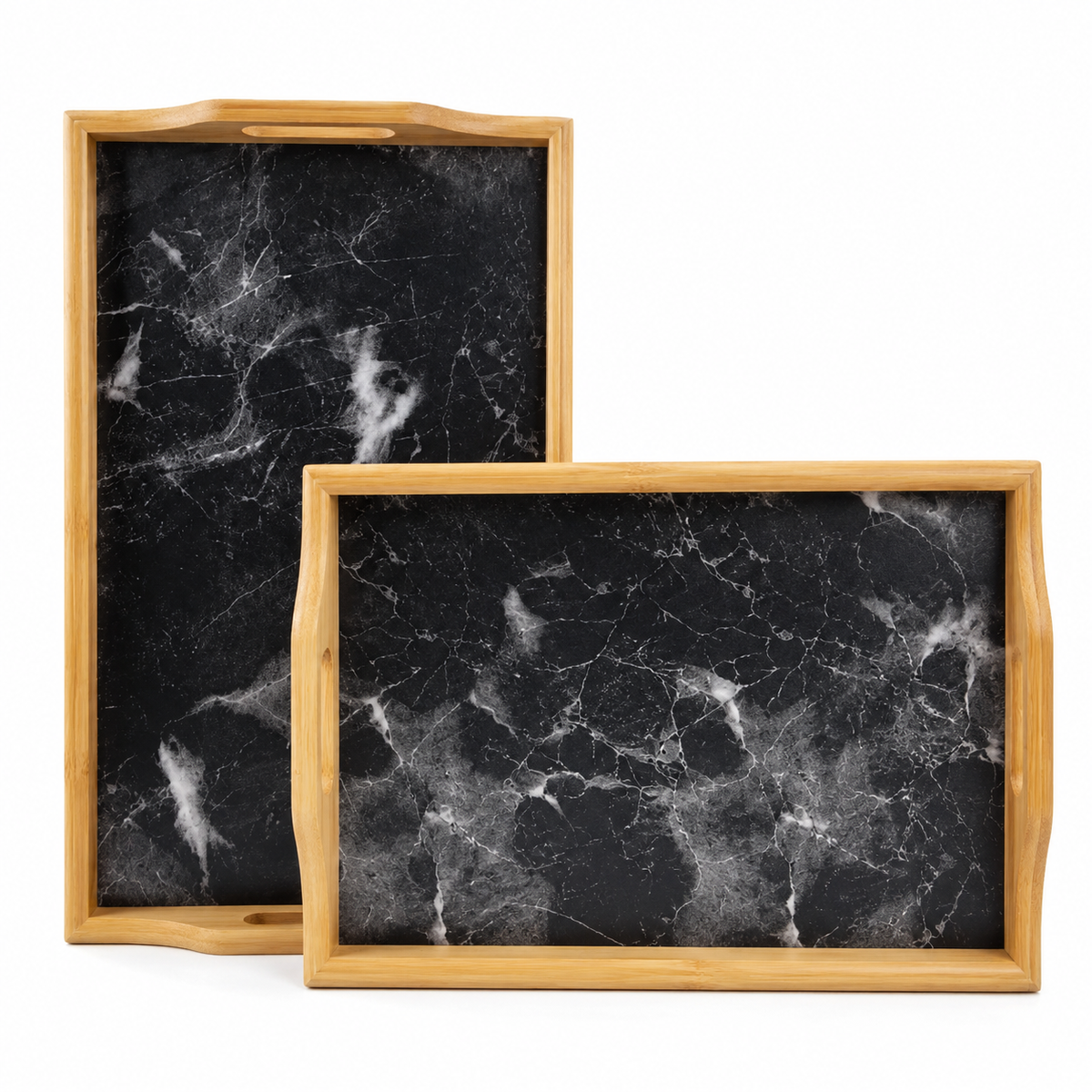 Ensemble de plateaux de service en bambou – Lot de 2 plateaux en bois pour la cuisine, la table basse et la décoration intérieure