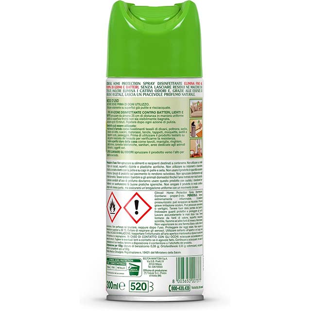 Citrosil Home Protection - Disinfectant Spray with Real Citrus Essences for Multipurpose Surfaces - Eliminates Up to 99.9% of Bacteria - 300 ml