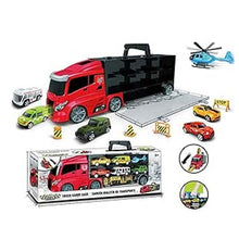 City Truck Transport Car Carrier Play Set – Large Toy Truck Hauler with City Vehicles & Helicopter – Storage & Carry Handle – Perfect City Toys for Boys & Girls