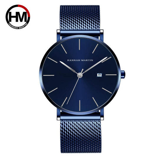 Classic Bauhaus Design Men Watch Dark Blue Japan Quartz Waterproof Stainless Steel Fashion Business Calendar Ultra