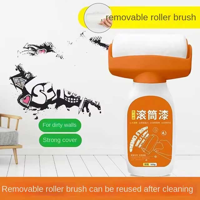 Clean Taste Environmental Protection Wall Paint – Latex Paint for Graffiti Repair & DIY Wall Renovation with Small Roller Brush