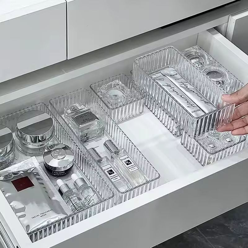 Clear Acrylic Drawer Organizer Set – Stackable Transparent Storage Bins for Office, Bathroom, and Kitchen – Eco-Friendly Reusable Makeup & Gadget Dividers – Multi-Size Sundries Organizer