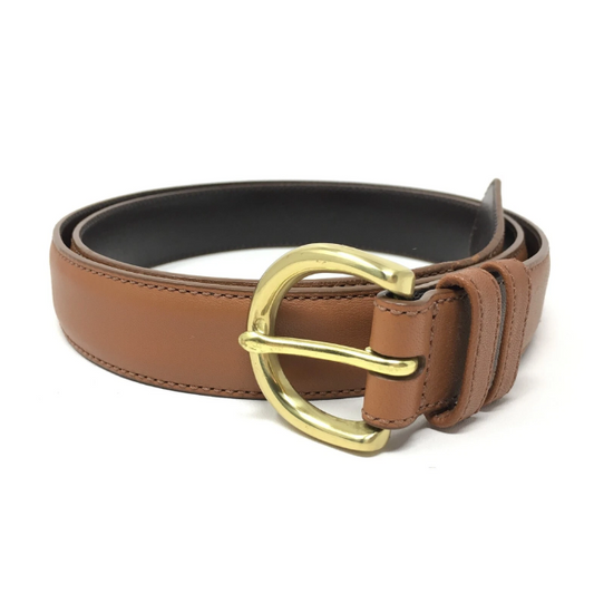 Coach Handcrafted Leather Belt – Tan Dress Belt with Brass Buckle, Size L