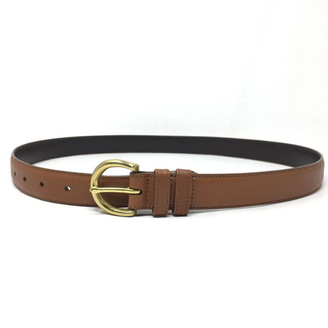 Coach Handcrafted Leather Belt – Tan Dress Belt with Brass Buckle, Size L