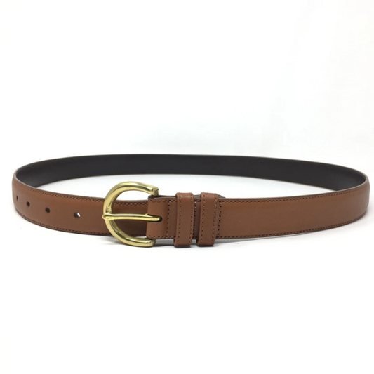 Coach Handcrafted Leather Belt – Tan Dress Belt with Brass Buckle, Size L