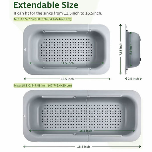 Collapsible Over the Sink Colander | Expandable Kitchen Strainer Basket for Pasta, Fruits, and Vegetables