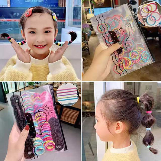 Colorful Elastic Nylon Hair Bands for Girls – High-Quality Kids Hair Accessories & Headdress | 200/300/500 Pcs Rubber Bands Pack