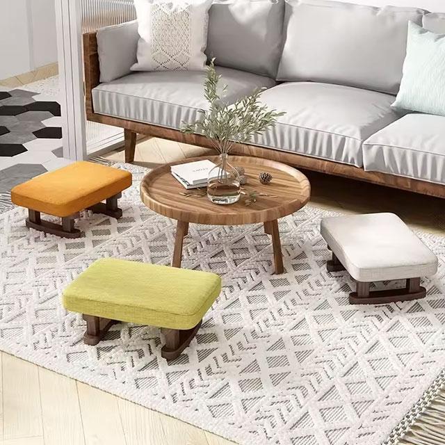 Colorful Small Wooden Stool – Square Footrest Seat with Non-Slip Pad for Living Room & Hallway