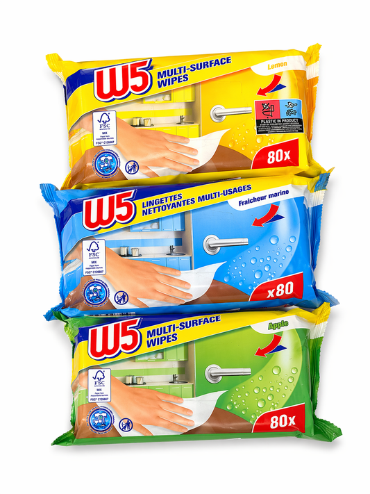 W5 Multi-Surface Cleaning Wipes – Antibacterial Disposable Wipes