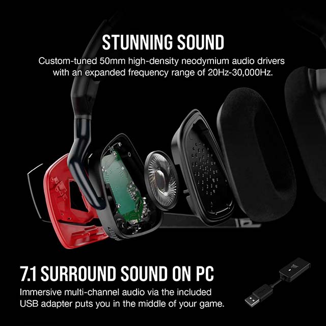 Corsair Void Elite Surround Gaming Headset – Premium Cherry Red Edition with 7.1 Virtual Surround Sound for Immersive Gaming Audio Experience