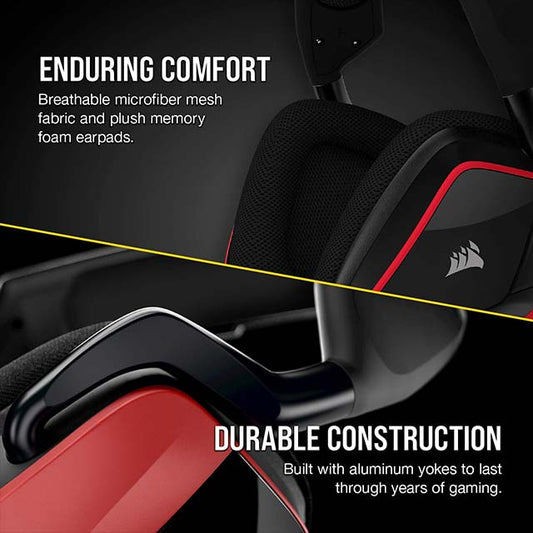 Corsair Void Elite Surround Gaming Headset – Premium Cherry Red Edition with 7.1 Virtual Surround Sound for Immersive Gaming Audio Experience