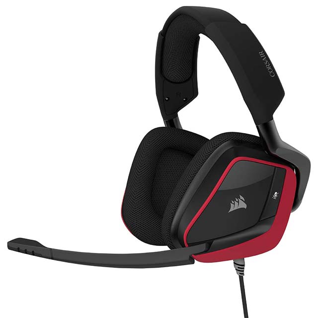 Corsair Void Elite Surround Gaming Headset – Premium Cherry Red Edition with 7.1 Virtual Surround Sound for Immersive Gaming Audio Experience