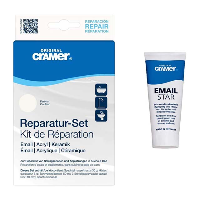 Cramer S203AMZ Ceramic/Enamel Repair Kit for Baths, Sinks &amp; Countertops - Alpine White, with Email Star 2-in-1 Cleaning &amp; Polishing Paste for Enamel Surfaces