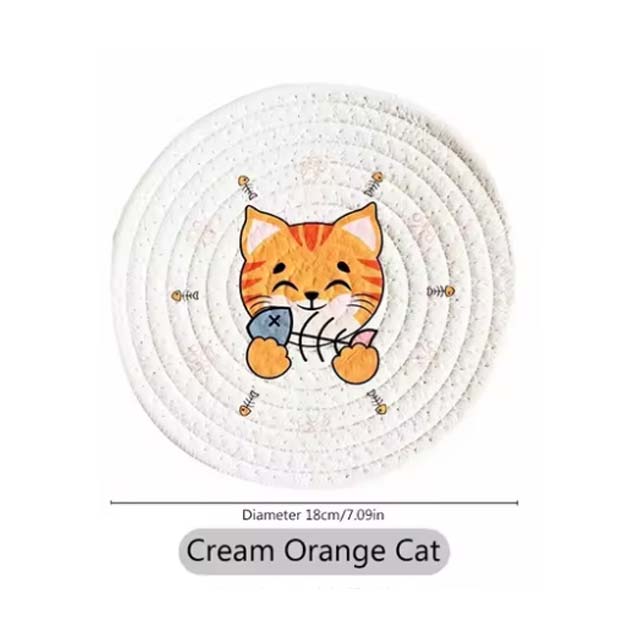 Printed Cat Design Heat-Resistant Pads – Round Table & Cup Mats for Home & Kitchen Use