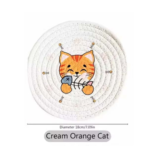 Printed Cat Design Heat-Resistant Pads – Round Table & Cup Mats for Home & Kitchen Use
