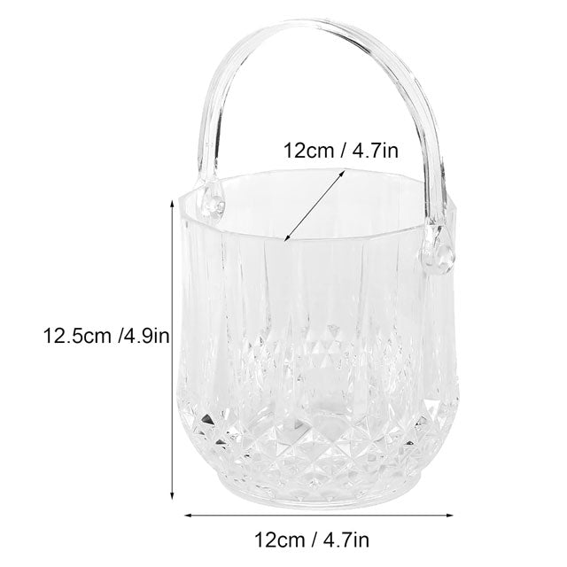 Crystal Ice Bucket - Small Clear Acrylic Ice Cube Container with Handle, Champagne Beer Wine Chiller for Freezer, Cocktail Bar & Party, 4.7 x 4.7 x 4.9 in