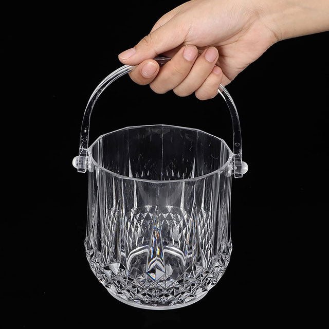 Crystal Ice Bucket - Small Clear Acrylic Ice Cube Container with Handle, Champagne Beer Wine Chiller for Freezer, Cocktail Bar & Party, 4.7 x 4.7 x 4.9 in