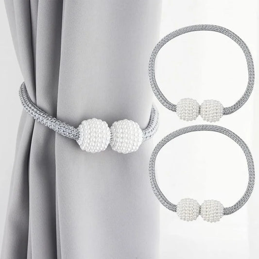 Magnetic Curtain Tiebacks – Pearl Ball Curtain Holdbacks for Drapes, Curtains & Sheer Panels (2 Pieces)