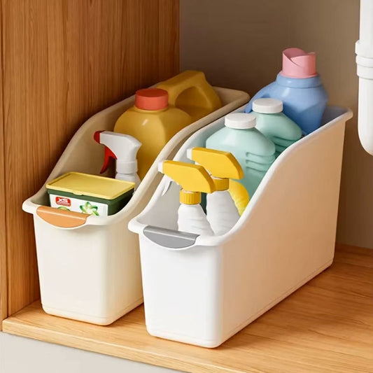 Curved Plastic Storage Bins Set – Stackable Multipurpose Home Organization Boxes for Cleaning Supplies & Essentials
