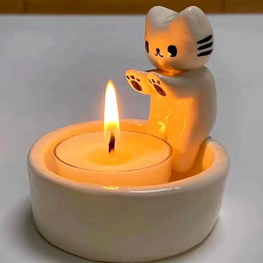 Cute Kitten Candle Holder – Cartoon Cat Candlestick for Aromatherapy & Home Decor