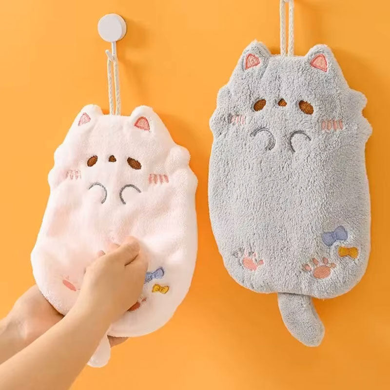 Essuie-mains suspendu Tanuki mignon – Tissu en velours corail épais et ultra-absorbant pour la cuisine et la salle de bain