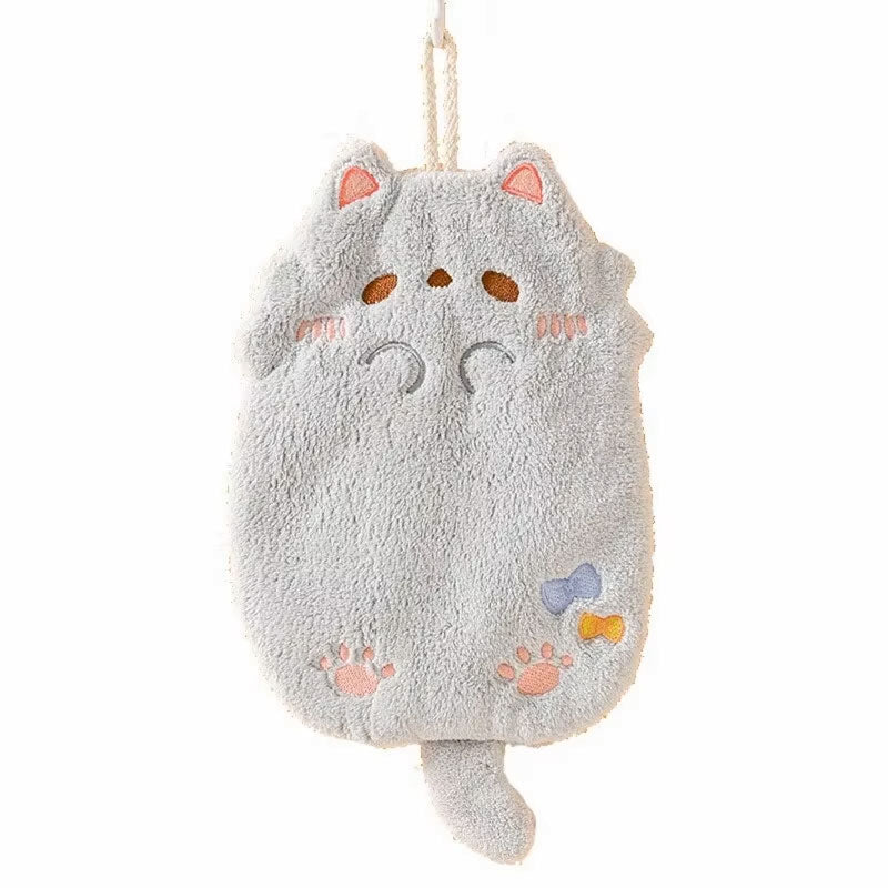 Essuie-mains suspendu Tanuki mignon – Tissu en velours corail épais et ultra-absorbant pour la cuisine et la salle de bain