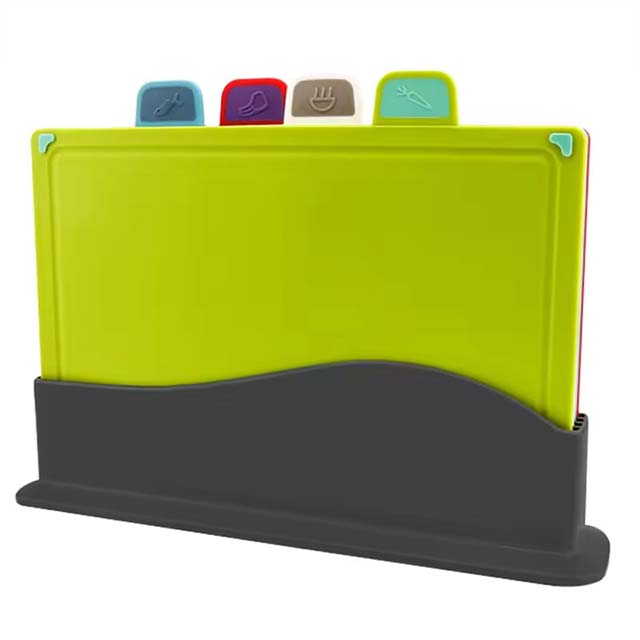 4-Piece Cutting Board Set with Holder – Anti-Bacterial, Dishwasher-Safe Plastic Chopping Blocks for Kitchen