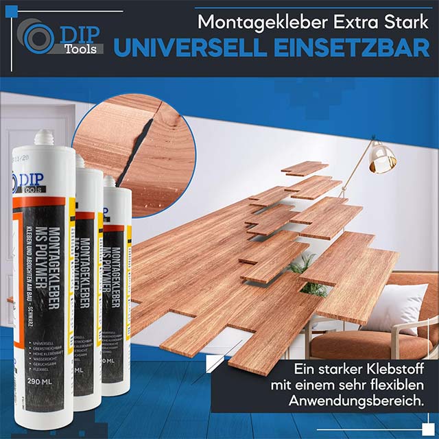 DIP-Tools Extra Strong Mounting Adhesive – Waterproof Indoor/Outdoor Bonding Glue for Metal, Styrofoam, Stone &amp; Bathroom Applications