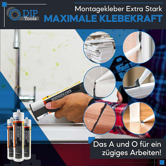DIP-Tools Extra Strong Mounting Adhesive – Waterproof Indoor/Outdoor Bonding Glue for Metal, Styrofoam, Stone &amp; Bathroom Applications