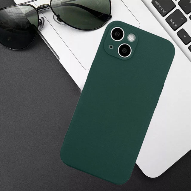 Dark Night Green iPhone 14 Plus TPU Shockproof Case – Straight Edge Solid Color Design with Hanging Feature