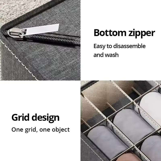Dark Grey Underwear & Socks Drawer Organizer – 6, 7, and 20 Cell Wardrobe Storage Bins – Foldable Fabric Dividers for Bras, Ties, and Belts – Multi-Functional Household Classification Box