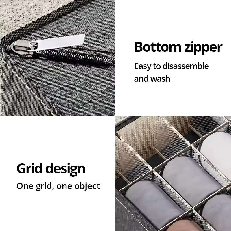 Dark Grey Underwear & Socks Drawer Organizer – 6, 7, and 20 Cell Wardrobe Storage Bins – Foldable Fabric Dividers for Bras, Ties, and Belts – Multi-Functional Household Classification Box