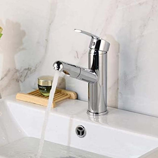 Deck-Mounted 1-Hole Pull-Out Sink Tap – Hot &amp; Cold Water Mixer Faucet with Pull Down Crane for Kitchen &amp; Bathroom