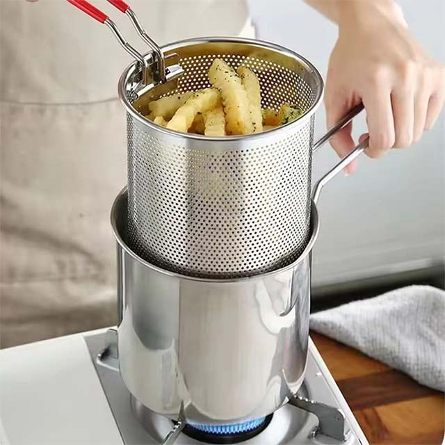 304 Stainless Steel Deep Fryer – Japanese-Style Frying Pot with Basket for Home Kitchen Cooking
