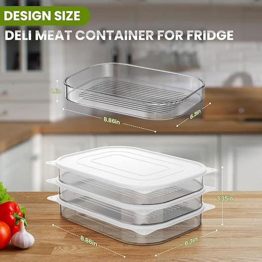 Deli Meat & Bacon Container for Fridge | Stackable Airtight Cold Cut Storage Boxes | BPA-Free Refrigerator Organizers with Lids