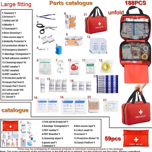 Trousse de premiers secours de luxe avec pochette de transport – Kit d'urgence indispensable pour le camping, la randonnée et les voyages 